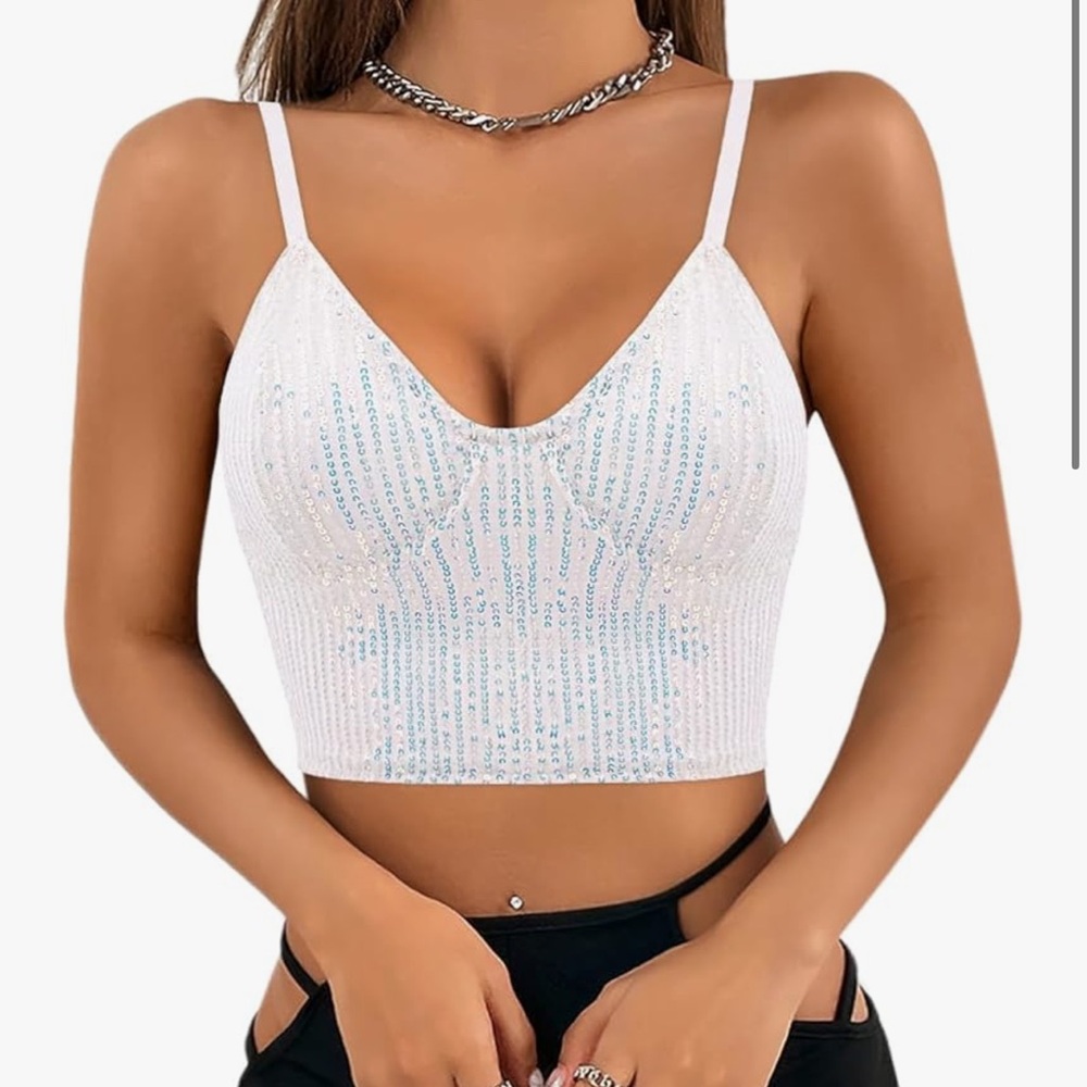 Sexy V-Neck silver crop top
